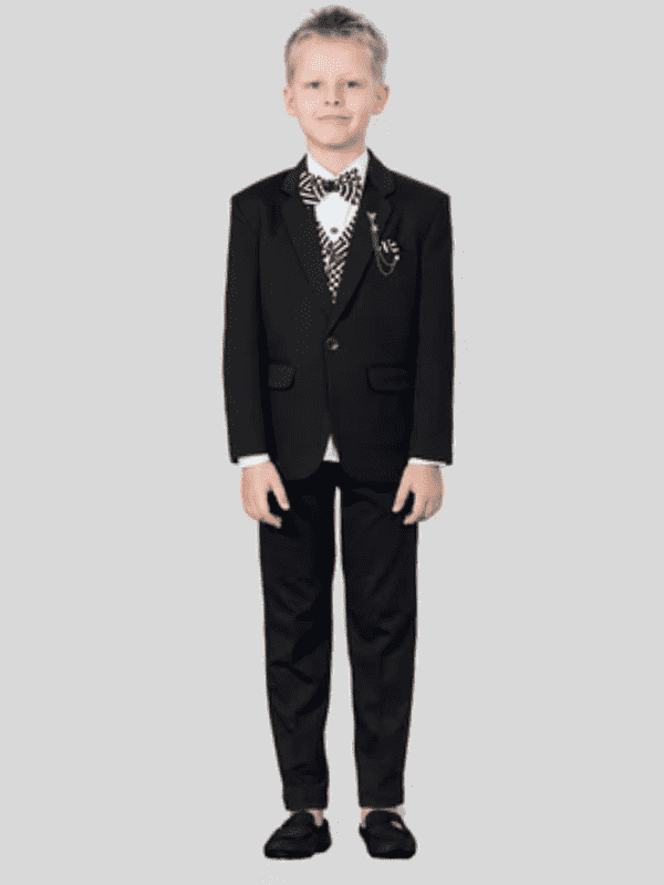 Boys Party 3 Piece Suit With Bow-Black