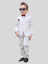 Boys Party 3 Piece Suit With Bow-White