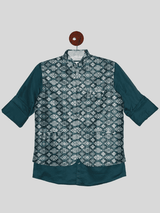 Boys Party Waist Coat with Shirt High Neck-Green