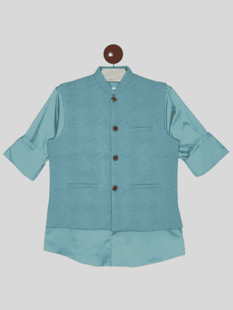 Boys Party Waist Coat with Shirt V Neck-Green