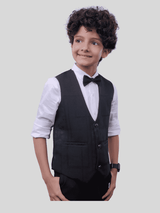Boys Party Waist Coat with Shirt V Neck-Black