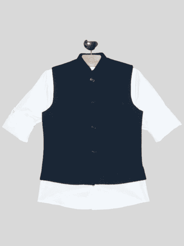 Boys Party Waist Coat with Shirt V Neck-Navy Blue
