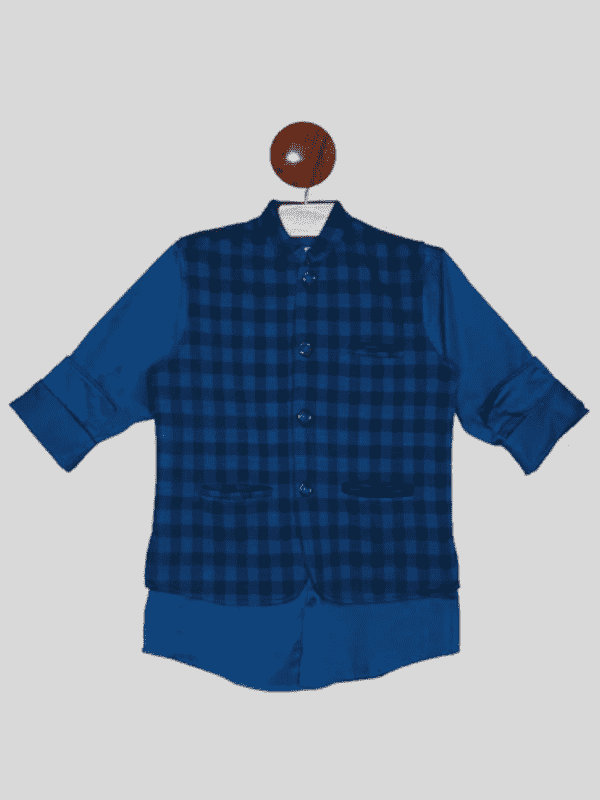 Boys Party Waist Coat with Shirt V Neck-Blue