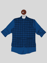 Boys Party Waist Coat with Shirt V Neck-Blue