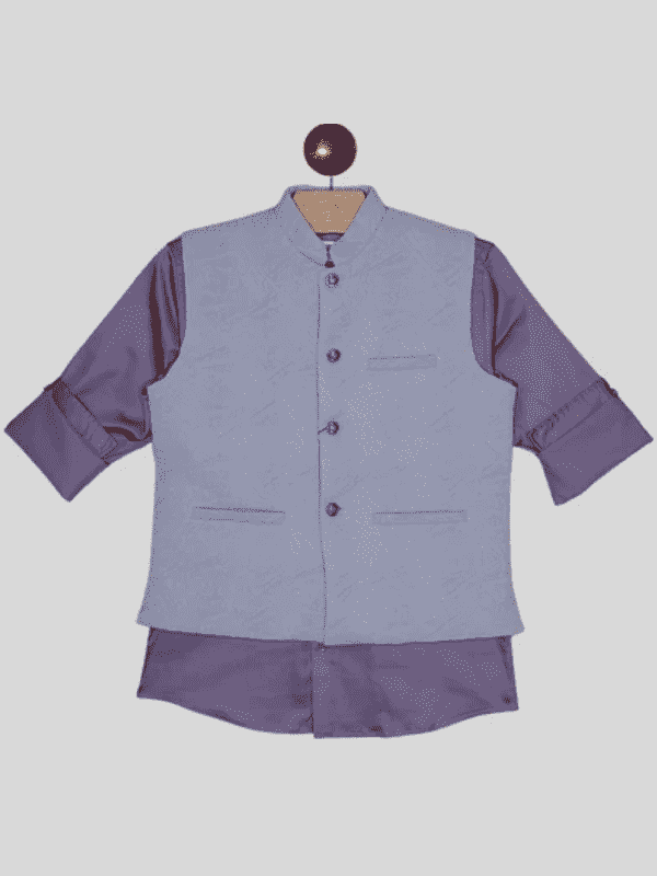 Boys Party Waist Coat with Shirt V Neck-Purple
