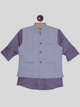 Boys Party Waist Coat with Shirt V Neck-Purple