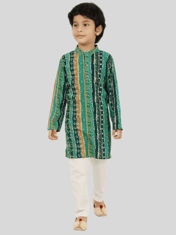 Boys Traditional Printed Chudidar Kurta Set - Green