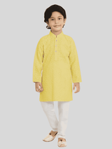 Boys Traditional Self Design Chudidar Kurta Set - Yellow