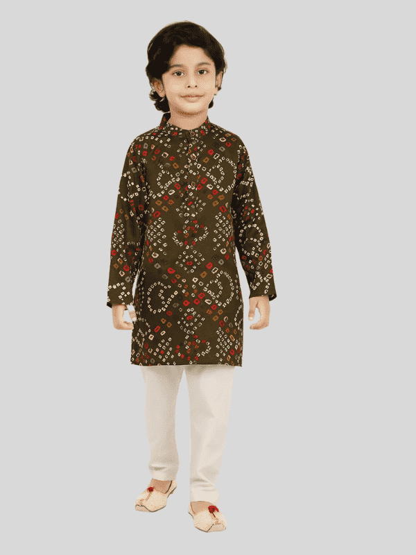 Boys Traditional Printed Chudidar Kurta Set - Green