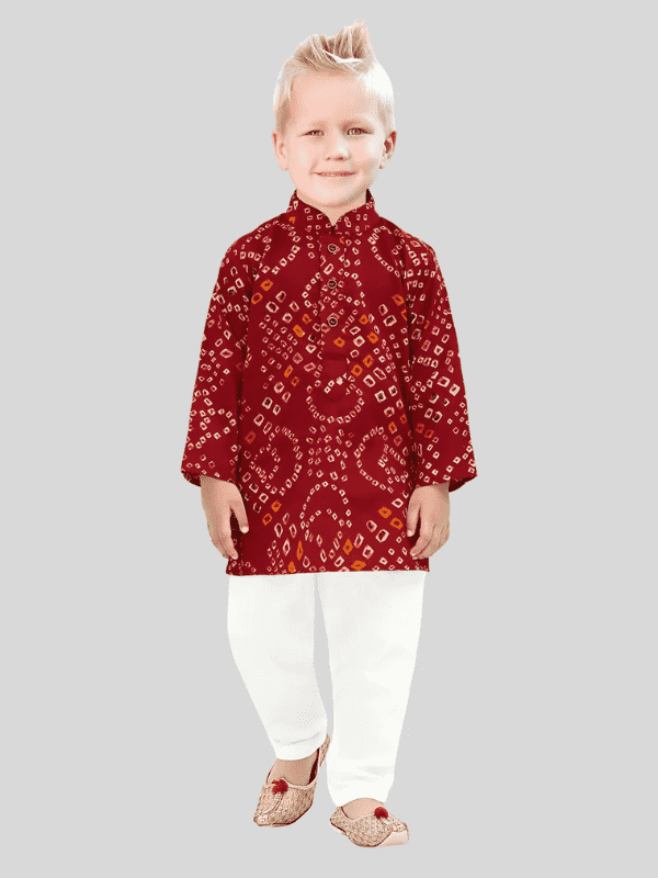 Boys Traditional Printed Chudidar Kurta Set - Maroon