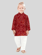 Boys Traditional Printed Chudidar Kurta Set - Maroon