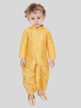 Boys Traditional With Work Kurta Set With Mojdi - Yellow