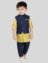 Boys Traditional Neuron Plain Chudidar Kurta Set - Yellow