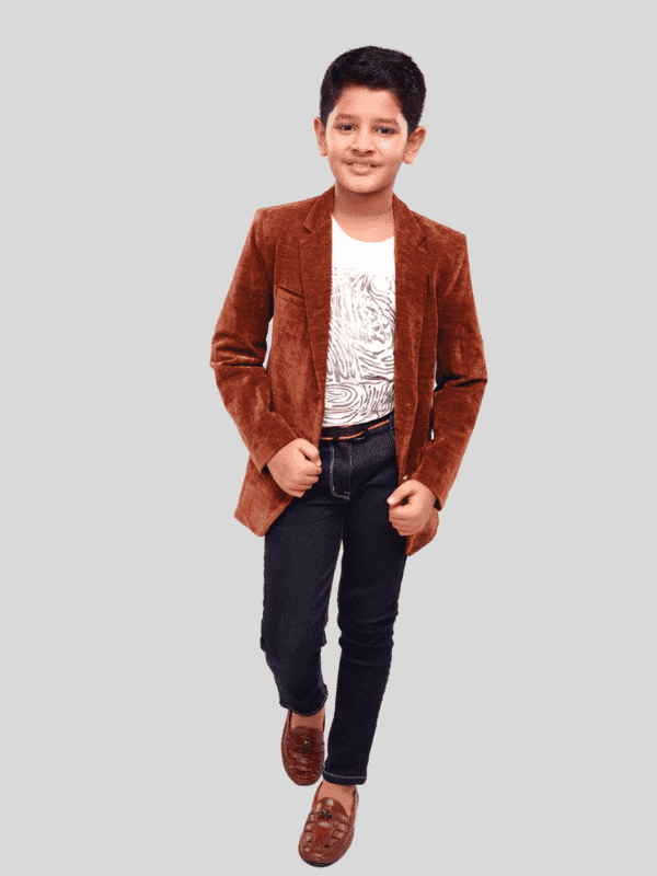 Boys Party Blazer With T-Shirt -Brown