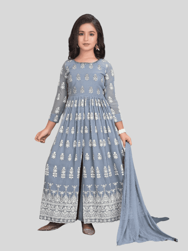 Girls Traditional Sleeves Less Plazo Set - Blue