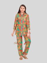 Girls Traditional Full Sleeves Pant Set - Green