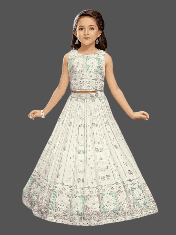 Girls Traditional Sleeves Less Long Choli - Cream