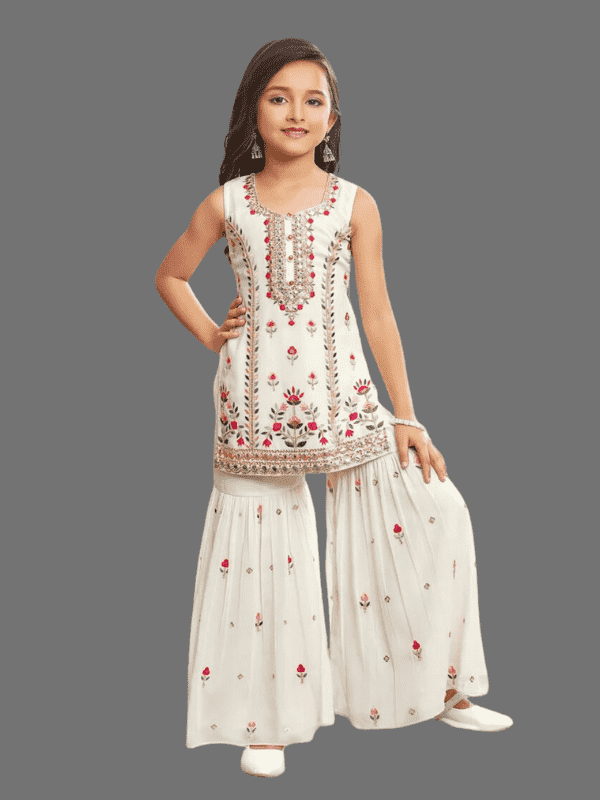 Girls Traditional Sleeves Less Ghagara Set - Cream