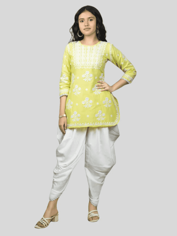 Girls Traditional 3/4th Sleeves Patiala Set - Green