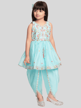Girls Traditional Sleeves Less Dhoti Set - Blue