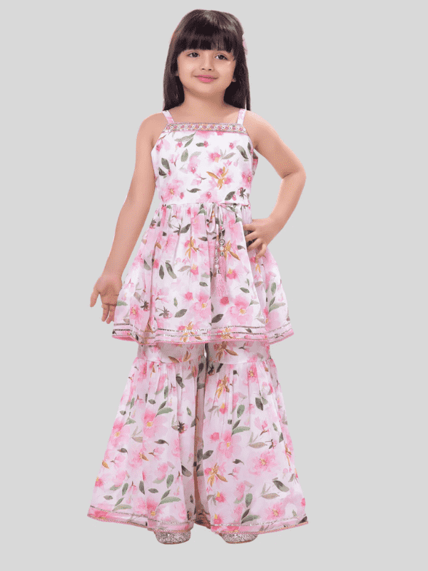 Girls Traditional Sleeves Less Sharara Set - Pink