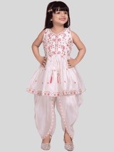 Girls Traditional Sleeves Less Dhoti Set - Cream