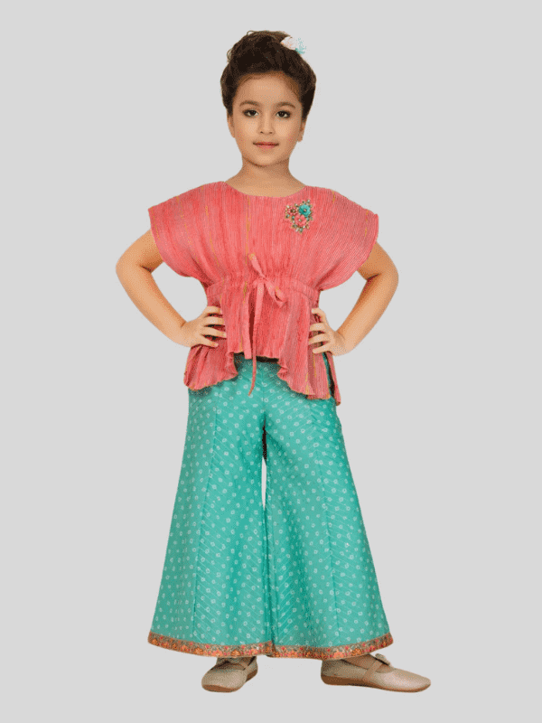 Girls Traditional Sleeves Less Plazo Set - Pink