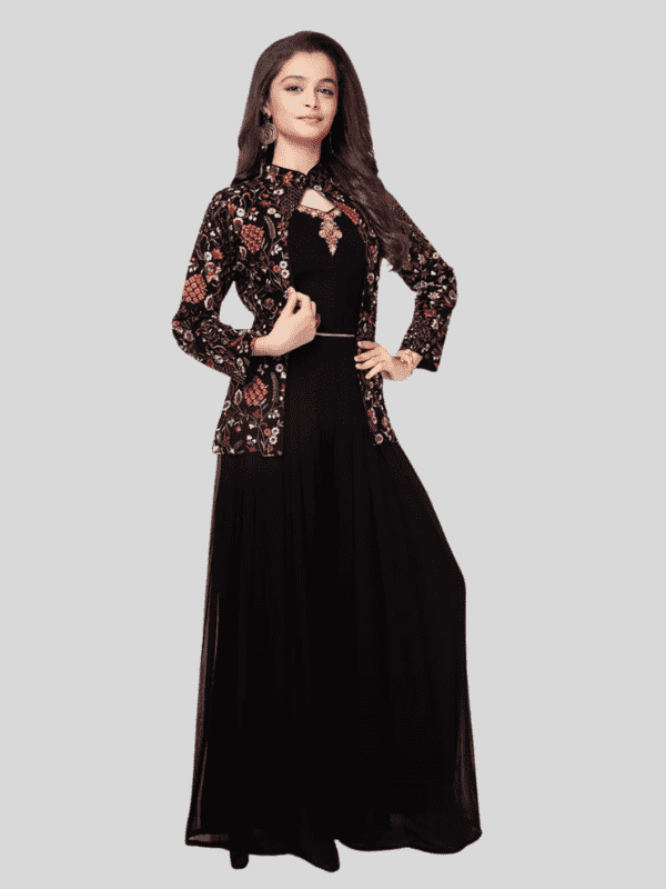 Girls Traditional 3/4th Sleeves Plazo Set - Black