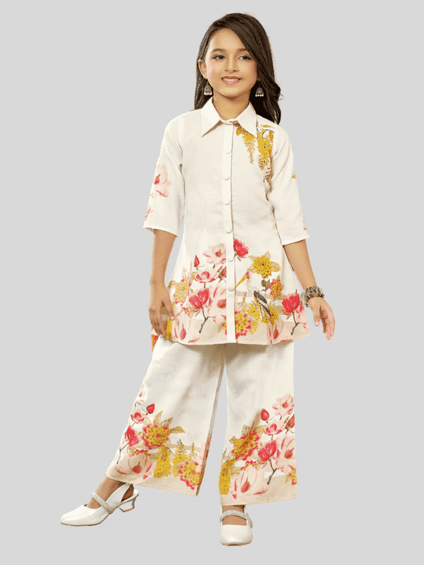 Girls Traditional 3/4th Sleeves Plazo Set - Cream
