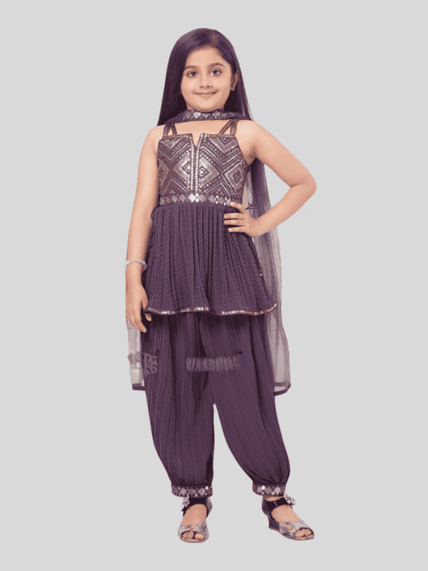 Girls Traditional Sleeves Less Harem Set - Purple