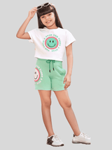 Girls Casual Plain Sleeve Less Short Set - Green