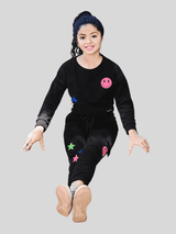 Girls Casual Plain Full Sleeves Track Pant Set - Black
