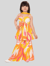 Girls Traditional Sleeves Less Ghagara Set - Yellow