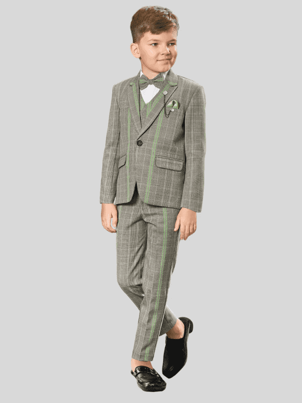 Boys Party 5 Piece Suit With Bow-Grey