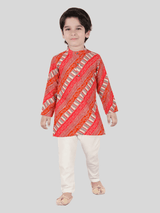 Boys Traditional Printed Chudidar Kurta Set - Red