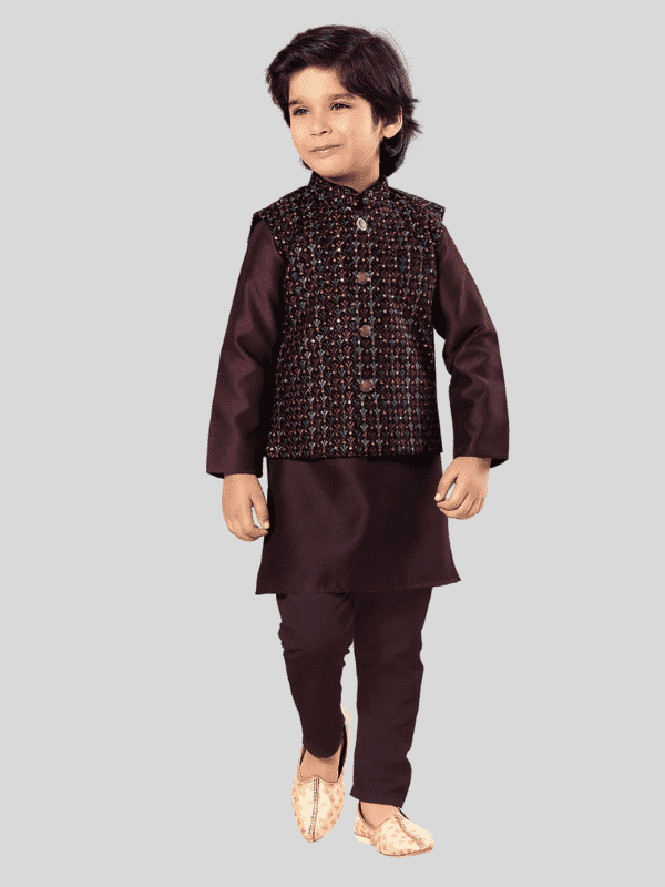 Boys Traditional With Work Chudidar Kurta with Koti - Purple