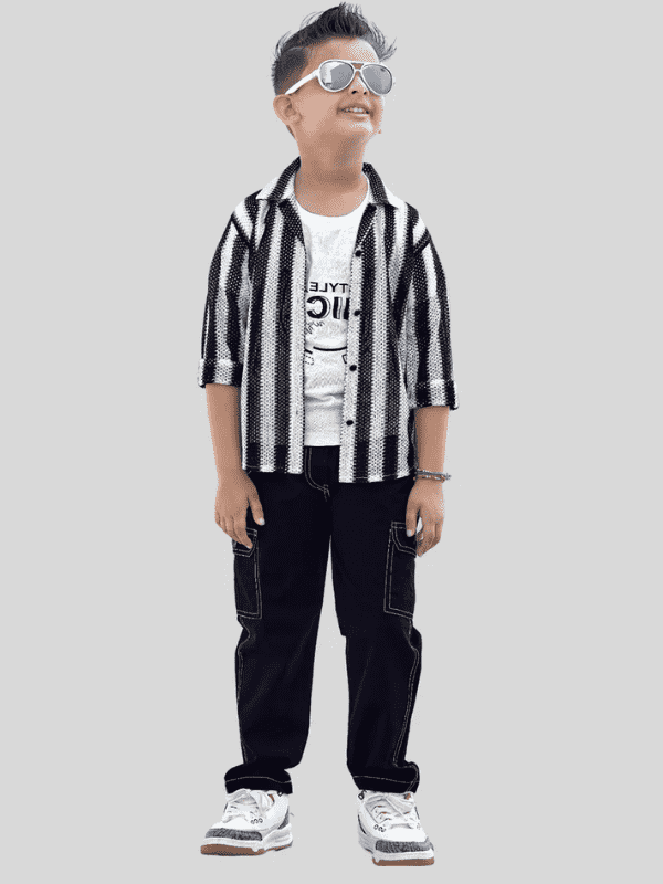 Boys Casual Party Full Sleeves Pant Suit Shirt Set - Black