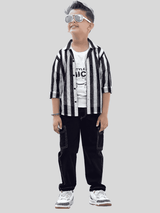 Boys Casual Party Full Sleeves Pant Suit Shirt Set - Black