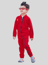 Boys Casual Coordinate Sets Printed Full Sleeves Track Pant Set - Red