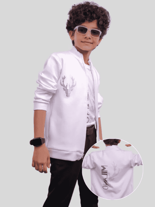 Boys Casual Full Sleeves Plain Shirt With Zipper - White