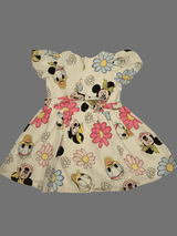 Girls Casual Printed Cotton Frocks - White