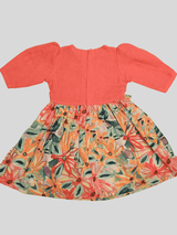 Girls Casual Printed Cotton Frocks - Peach