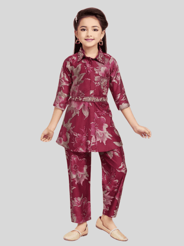 Girls Traditional 3/4th Sleeves Pant Set - Maroon