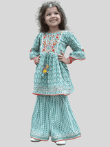 Girls Traditional 3/4th Sleeves Sharara Set - Green