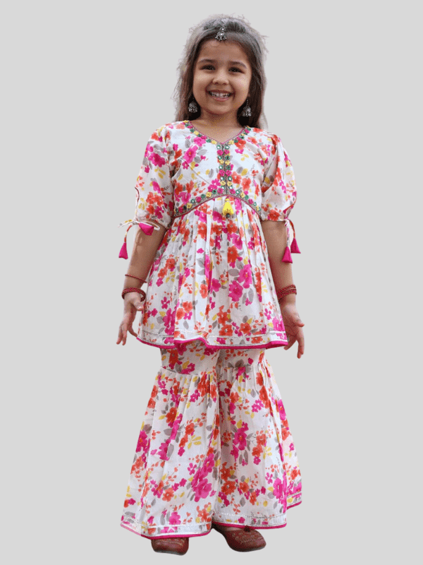 Girls Traditional Half Sleeves Sharara Set - Pink