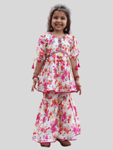 Girls Traditional Half Sleeves Sharara Set - Pink