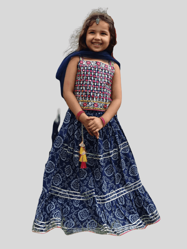 Girls Traditional Sleeves Less Long Choli - Navy Blue