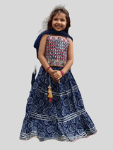 Girls Traditional Sleeves Less Long Choli - Navy Blue