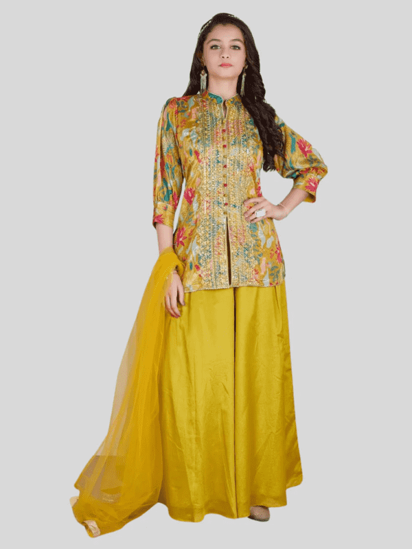 Girls Traditional 3/4th Sleeves Plazo Set - Yellow