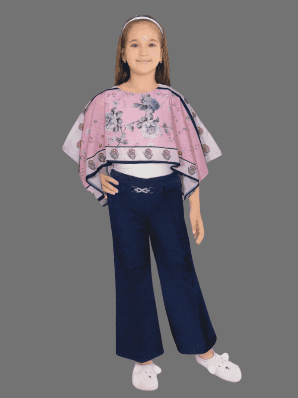 Girls Casual Printed 3/4th Sleeve Plazo Two Pcs Set - Pink